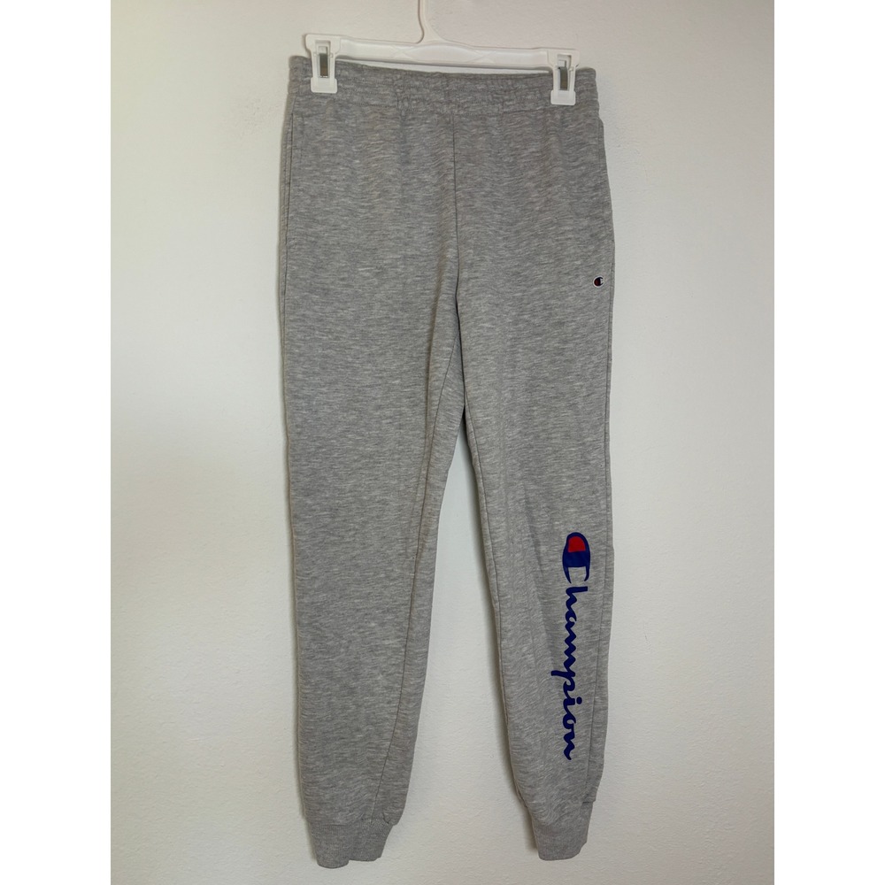 Champion Boys Heather Gray Fleece Jogger Sweatpants Large 14/16 Script Logo